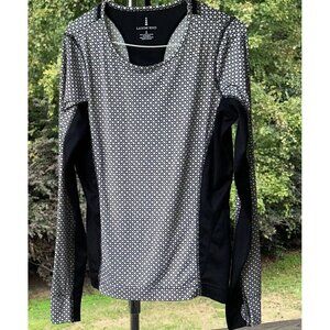 Land's End Women Shirt Long Sleeve Sm(4-6) Top Athletic Geometric Blk White Mesh